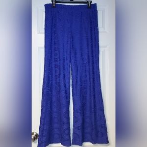Womens Honeyme Blue Crochet Vintage Flare 70's Pants Size Large 12 14